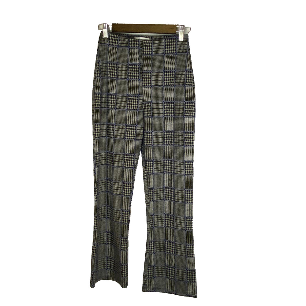 Urban Outfitters Flared Pants Sz M Houndstooth Plaid High Rise Pull On Academia
